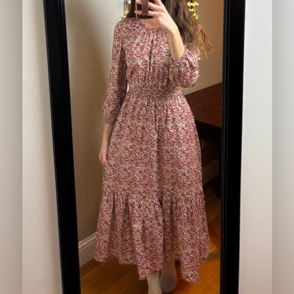 Handmade Modest Floral Midi Dress crew neck Liberty print 100% cotton - Picture 3 of 12